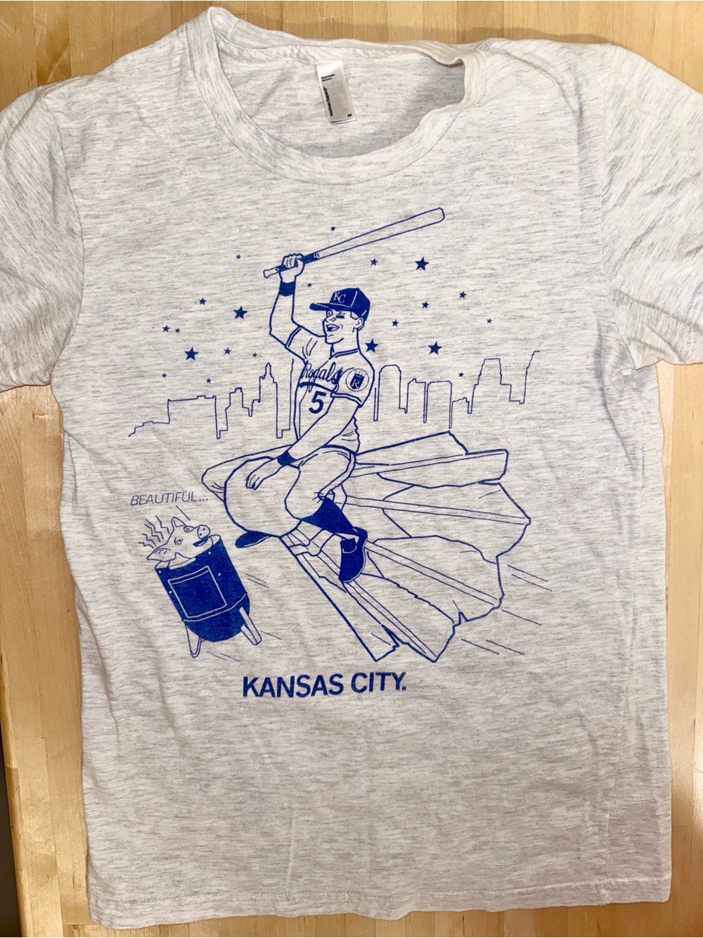 American Apparel Light Gray Tee with Blue Kansas City Baseball Graphic